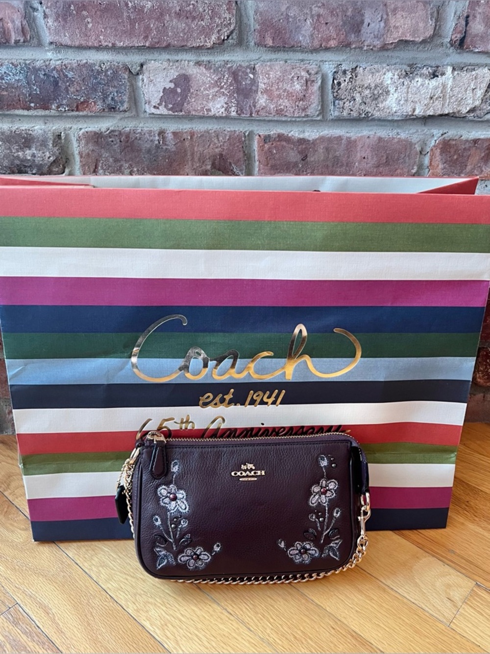 Coach Oxblood Floral Embroidered Large Leather Wristlet F11882 - Picture 3 of 14